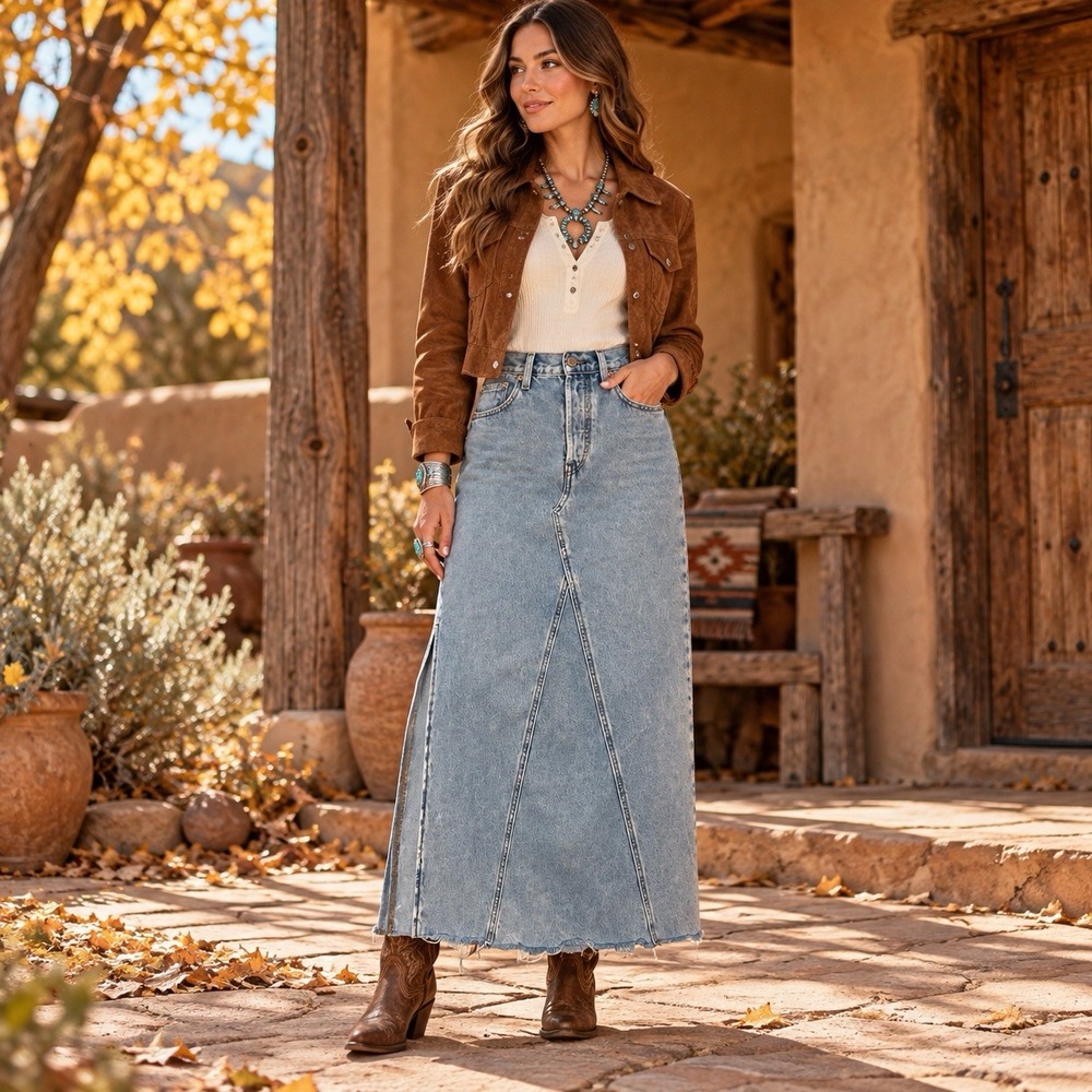 Levis Light Wash Denim A-Line Maxi Skirt Womens 27 Raw Hem Western Boho Fall